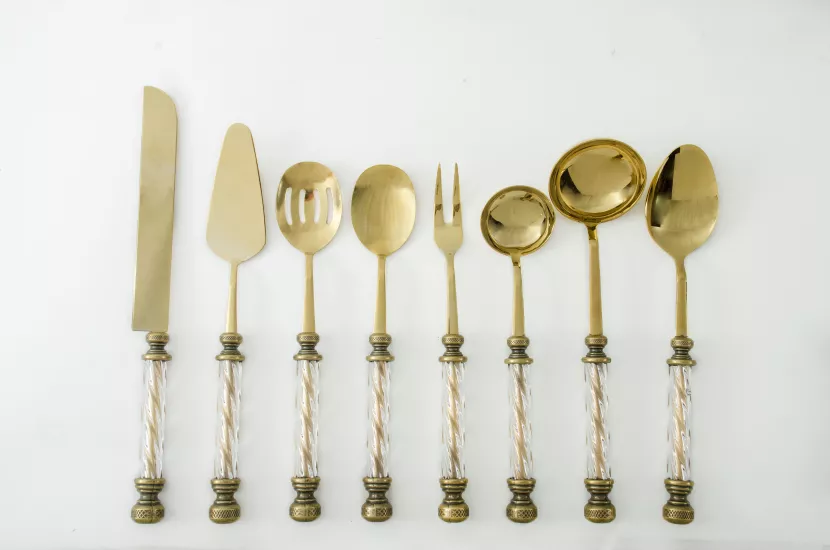 KRİSTAL 8 PARÇA SERVİS SETİ ANTİK TİTANYUM