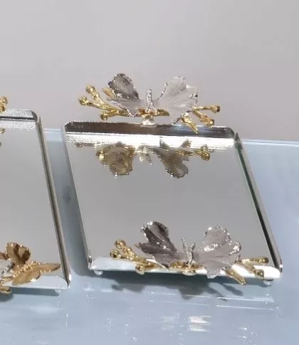 KELEBEK MİNİ KAHVE TEPSİSİ 22X15 CM GÜMÜŞ