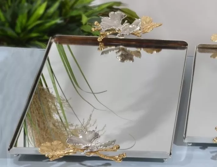 KELEBEK BÜYÜK KAHVE TEPSİSİ 40X26 CM GÜMÜŞ
