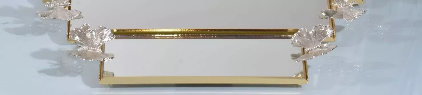 KELEBEK DİKDÖRTGEN TEPSİ KÜÇÜK 37X10.5 ALTIN