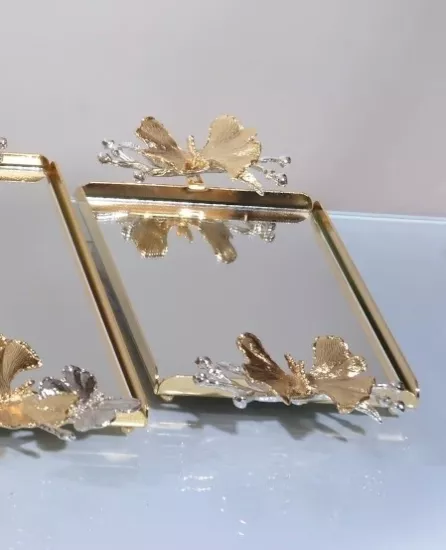 KELEBEK MİNİ KAHVE TEPSİSİ 22X15 CM ALTIN