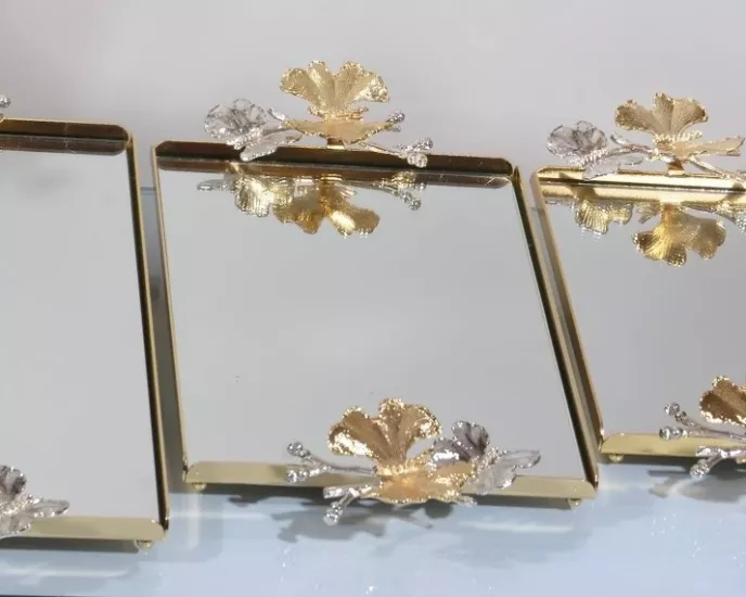 KELEBEK ORTA KAHVE TEPSİSİ 32X22 CM ALTIN