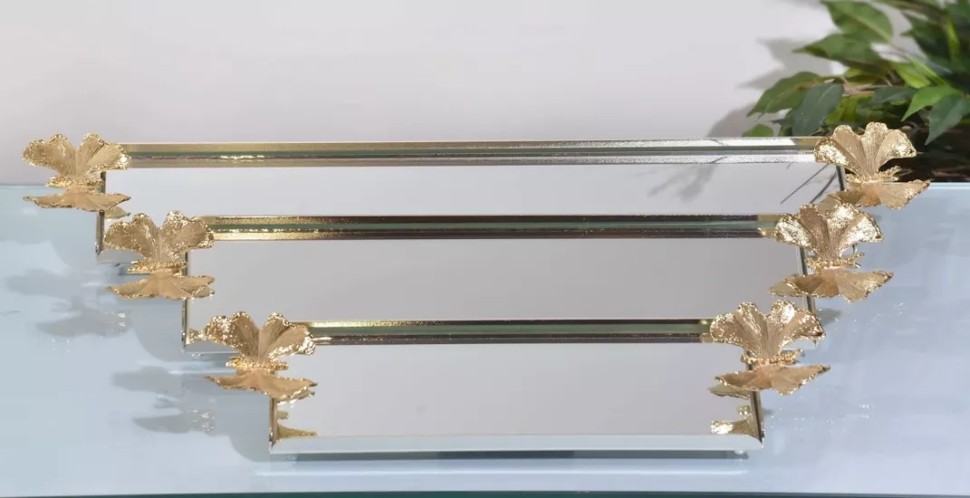 KELEBEK DİKDÖRTGEN BÜYÜK TEPSİ 57X10.5 CM GÜMÜŞ