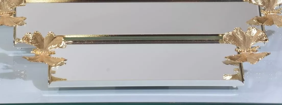 KELEBEK DİKDÖRTGEN KÜÇÜK TEPSİ 37X10.5 CM GÜMÜŞ