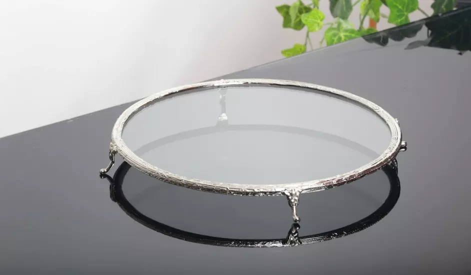 CAM TEPSİ 30 CM GÜMÜŞ