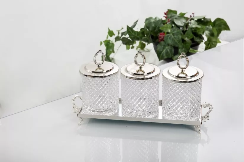 TEPSİLİ KAVANOZ SET GÜMÜŞ