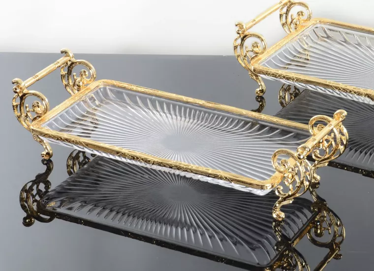 DİKDÖRTGEN 32X15 CM KULPLU SUNUMLUK ALTIN