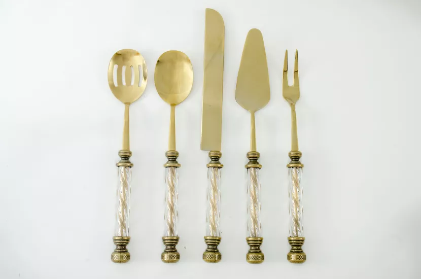 KRİSTAL 5 PARÇA SERVİS SETİ ANTİK TİTANYUM