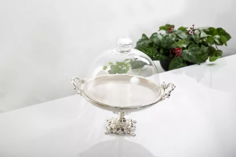 PORSELEN DÖKÜM AYAKLI 25 CM KAPAKLI FANUS GÜMÜŞ