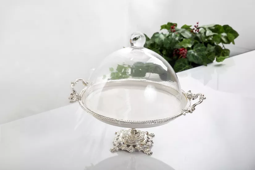 PORSELEN DÖKÜM AYAKLI 29 CM KAPAKLI FANUS GÜMÜŞ