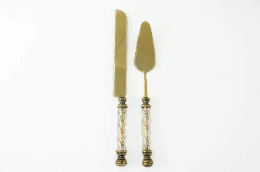 KRİSTAL 2 PARÇA PASTA SETİ ANTİK TİTANYUM