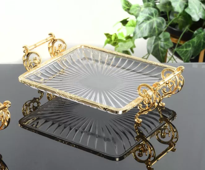 KARE 25X25 CM KULPLU CAM SUNUMLUK ALTIN