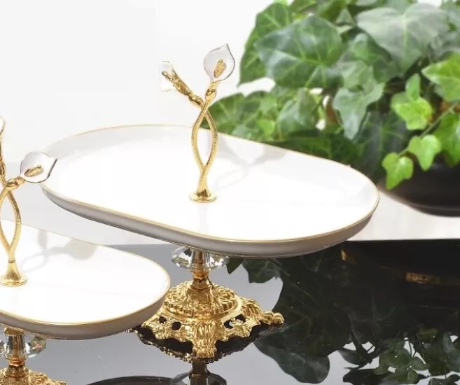 GALA DÖKÜM AYAK OVAL KULPLU SERVİS 33X21 CM MİNE