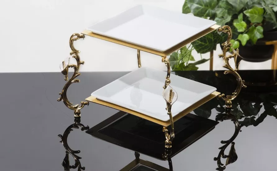 GALA 2 KATLI PORSELEN SERVİS 24X24 CM MİNE