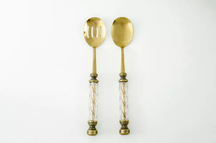 KRİSTAL 2 PARÇA SALATA SETİ ANTİK TİTANYUM