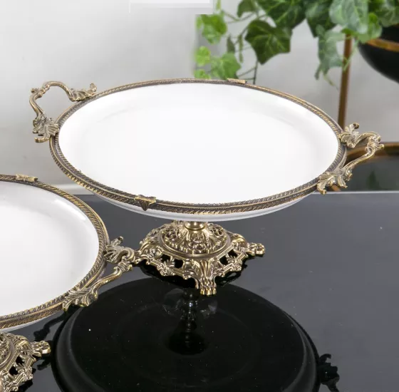 29 CM YUVARLAK PORSELEN KULPLU AYAKLI SUNUM OKSİT