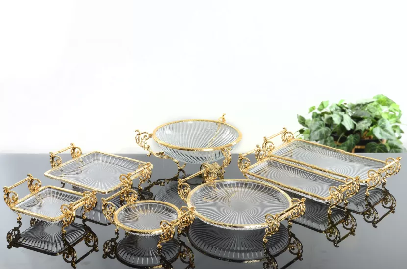 7 PARÇA KULPLU CAM SUNUM SETİ ALTIN