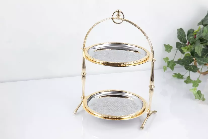 METAL 2 KATLI 25/25 CM SUNUM TABAĞI ALTIN