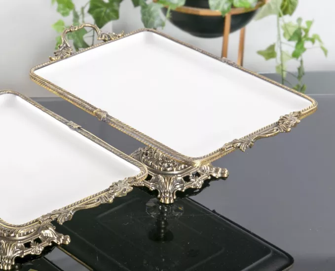 35X26 CM PORSELEN DİKDÖRTGEN KULPLU AYAKLI SUNUM OKSİT