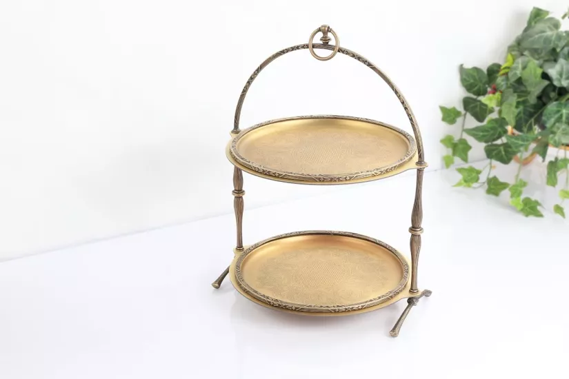 METAL 2 KATLI 30/30 CM SUNUM TABAĞI ANTİK