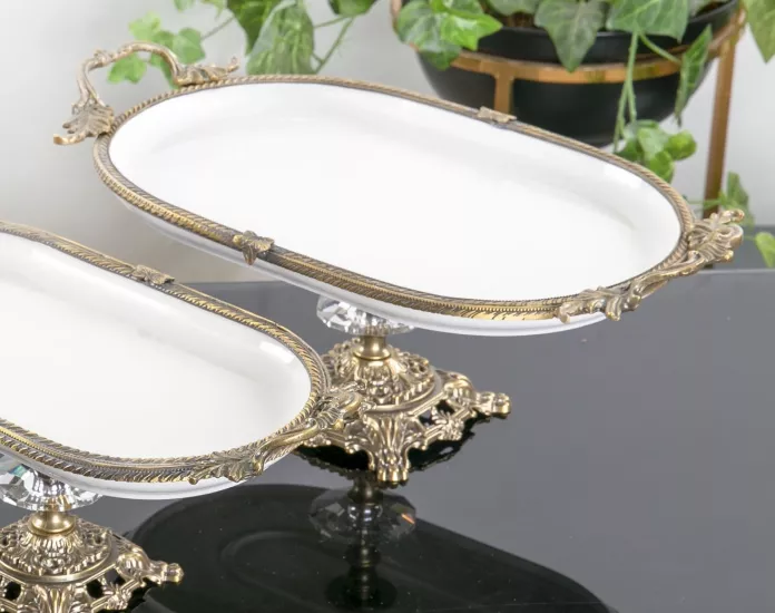 33X21 CM PORSELEN OVAL KULPLU AYAKLI SUNUM OKSİT