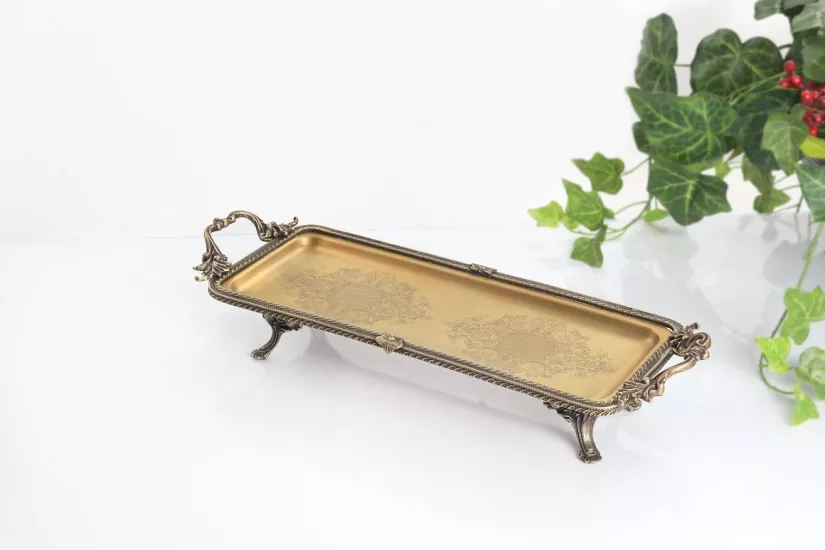 METAL DİKDÖRTGEN 34X14 CM SUNUM TEPSİ ANTİK