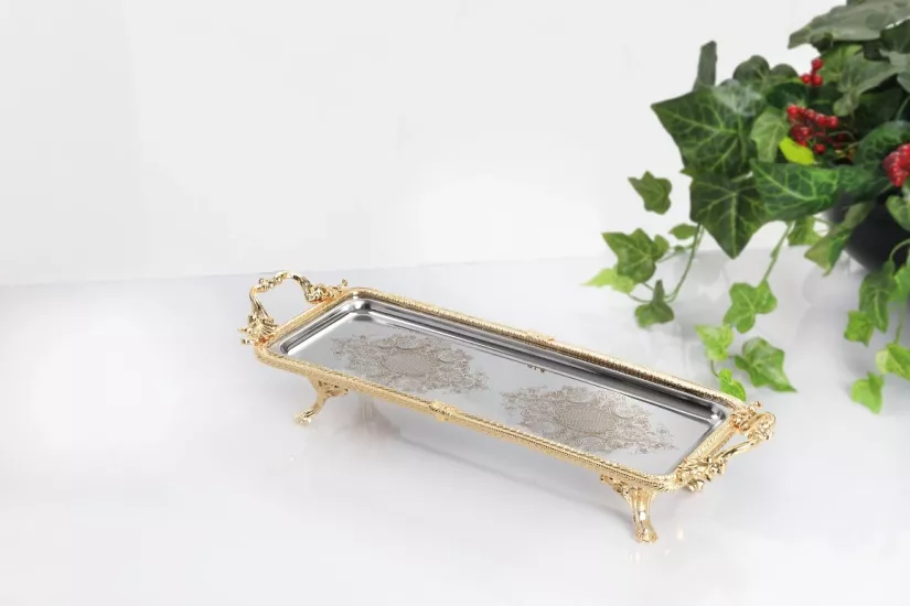 METAL 34X14 CM DİKDÖRTGEN SUNUM TEPSİ ALTIN