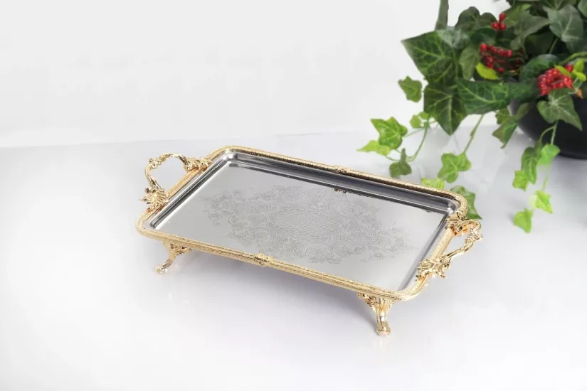 METAL 35X24 CM DİKDÖRTGEN SUNUM TEPSİ ALTIN