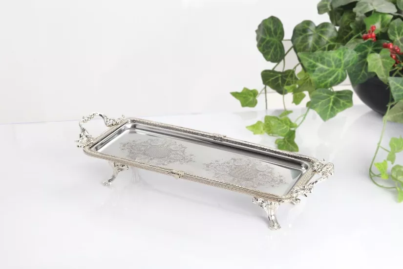 METAL 34X14 CM DİKDÖRTGEN SUNUM TEPSİ GÜMÜŞ