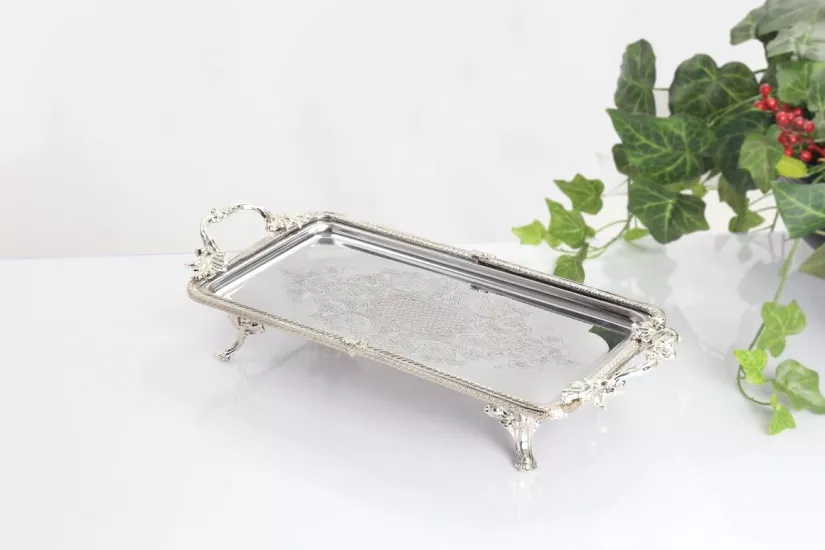 METAL 35X19 CM DİKDÖRTGEN SUNUM TEPSİ GÜMÜŞ