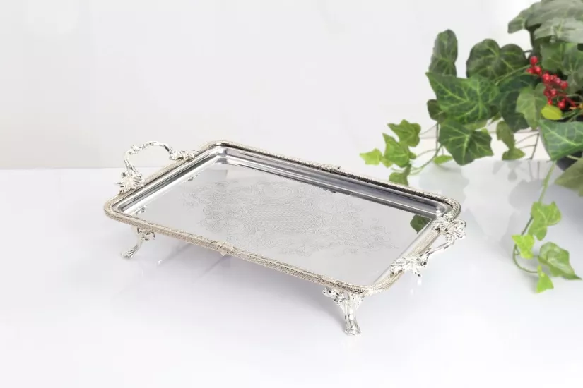 METAL 35X29 CM DİKDÖRTGEN SUNUM TEPSİ GÜMÜŞ