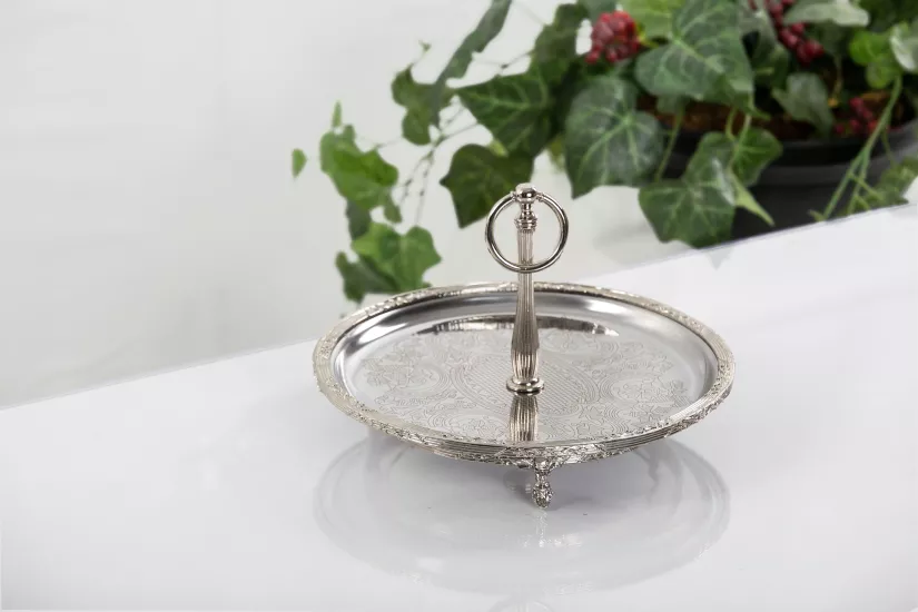 METAL 26 CM KULPLU SUNUMLUK GÜMÜŞ