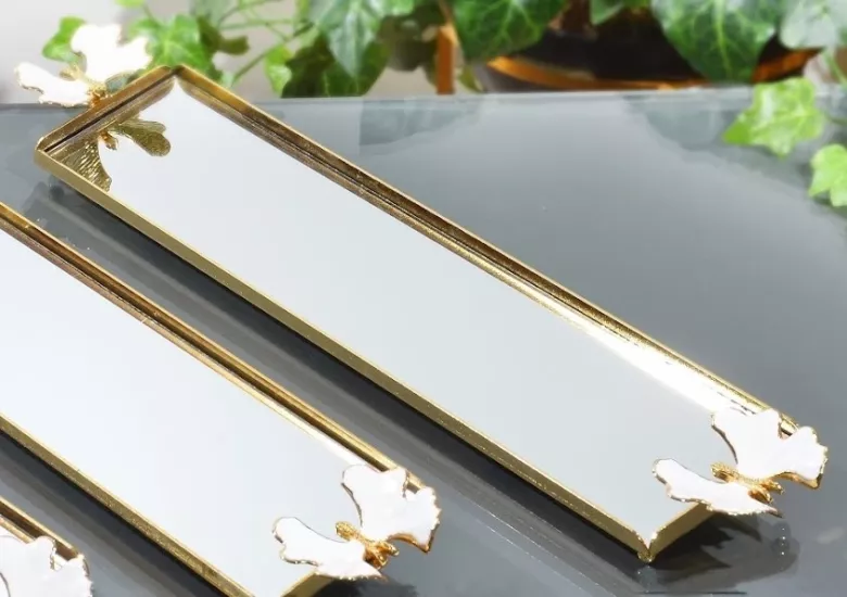 KELEBEK DİKDÖRTGEN TEPSİ BÜYÜK ALTIN 57X10.5 CM MİNE
