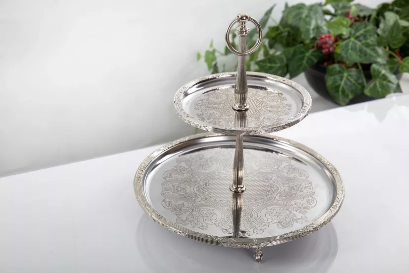 METAL 30/19 CM İKİ KATLI SUNUMLUK GÜMÜŞ
