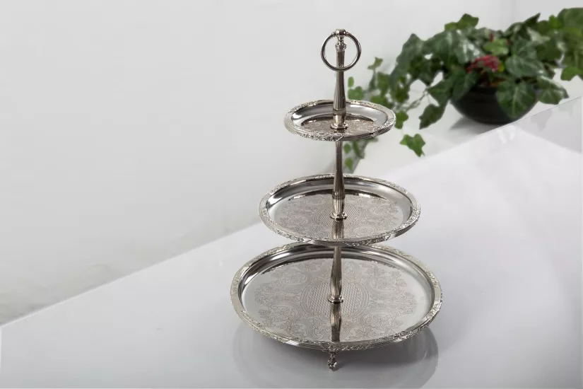 METAL 15/22/30 CM 3 KATLI SUNUMLUK GÜMÜŞ