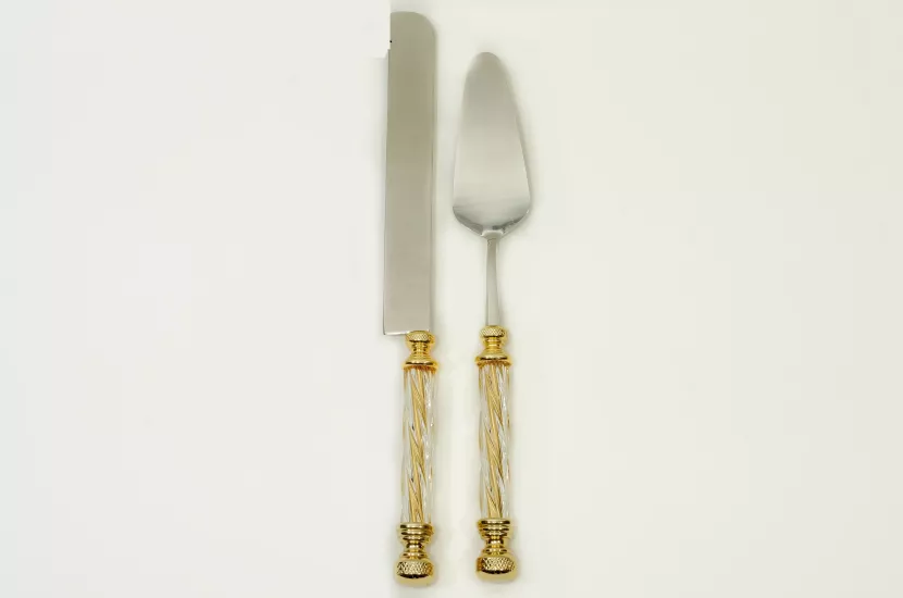 KRİSTAL 2 PARÇA PASTA SERVİS SETİ ALTIN