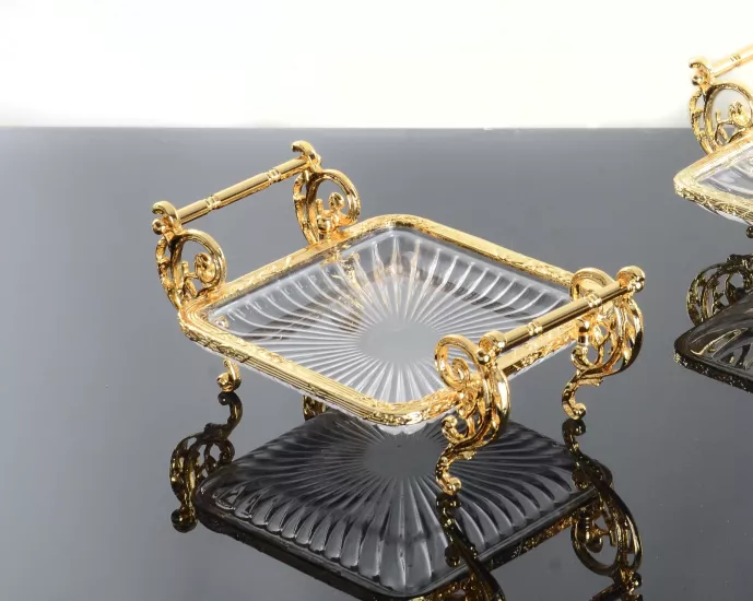 KARE 19X19 CM KULPLU CAM SUNUMLUK ALTIN